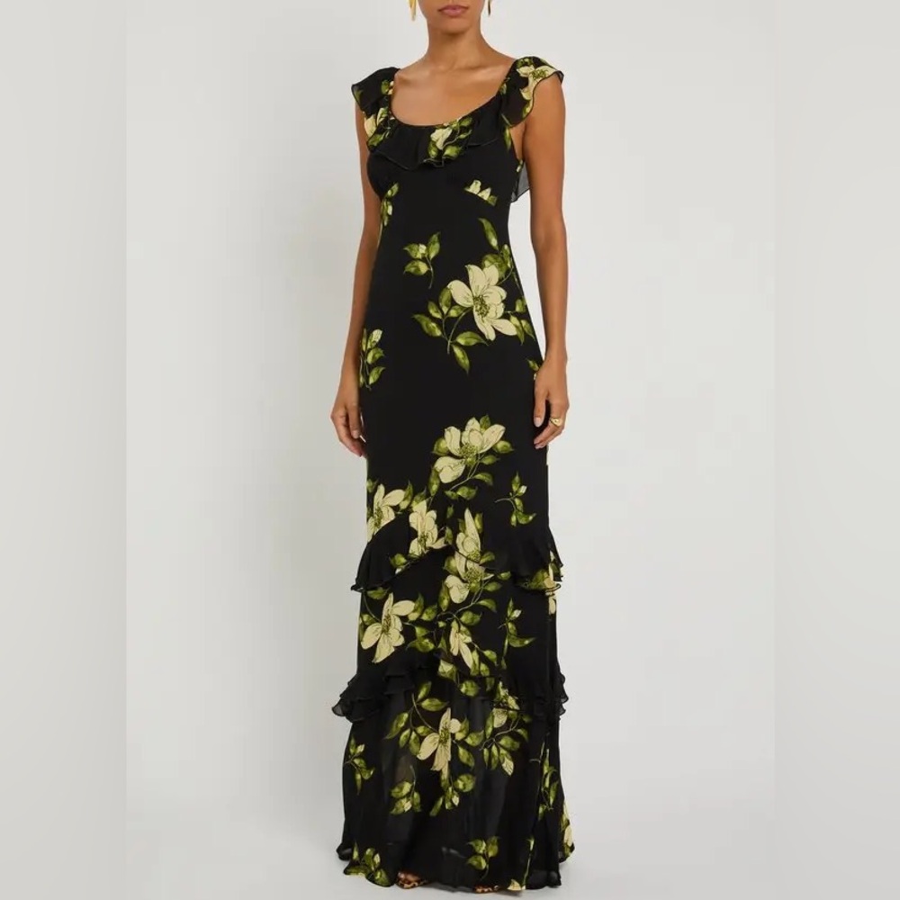 Reformation Black Maxi Dress with Cream Floral Print